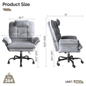 Criss Cross Chair with Flip-Up Armrests and Headrest, 135° Reclining Swivel Executive Chair with Side Pockets, Big and Tall Computer Desk Chair for Home Office Bedroom, Grey Velvet