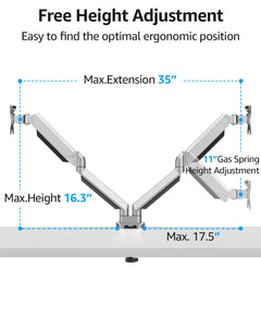 Dual Monitor Desk Mount, Die-Cast Aluminum Fully Adjustable Double Monitor Arm, Computer Monitor Stand Fits 2 Screen 17 to 32 inch - Each Arm Holds 4.4-19.8LBS