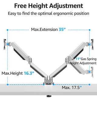 Dual Monitor Desk Mount, Die-Cast Aluminum Fully Adjustable Double Monitor Arm, Computer Monitor Stand Fits 2 Screen 17 to 32 inch - Each Arm Holds 4.4-19.8LBS