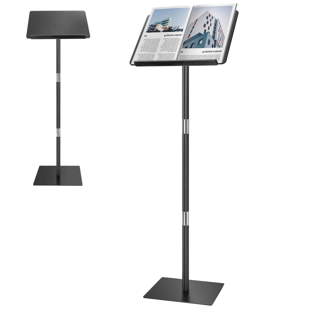 Podium Stand, Lecterns & Podiums, Acrylic Podium, Portable Podium Stand, Adjustable Angles with Metal Base, Podium for Classroom, Church, Weddings, Speech, 16" L x 12" W x 46" H, Black