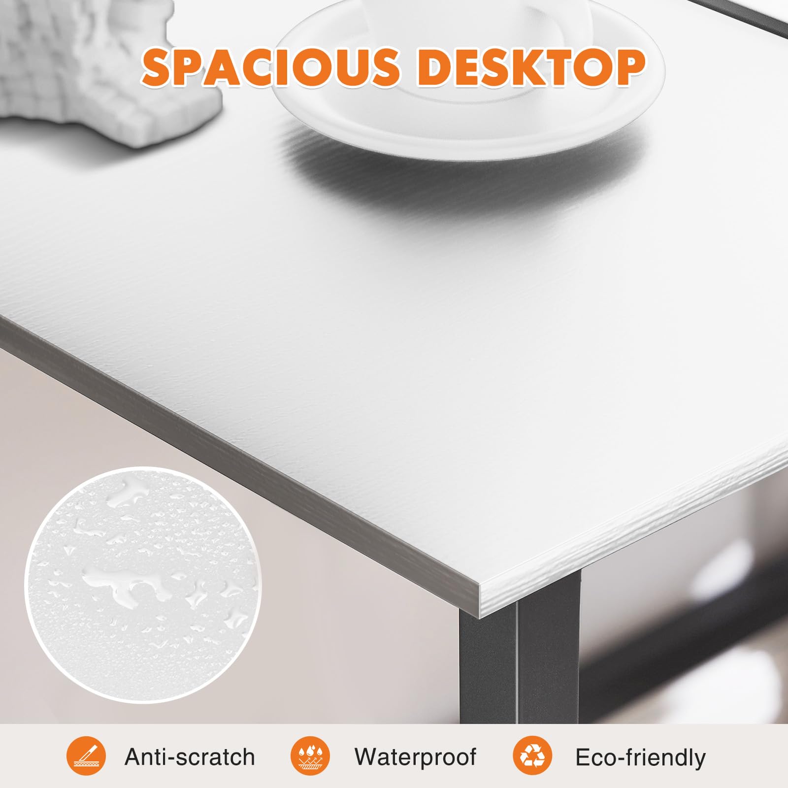 Small Computer Office Desk 63 Inch Student Study Writing Work with Metal Frame Wood Tabletop Modern Simple Home Bedroom PC Table with Storage for Study and Work White