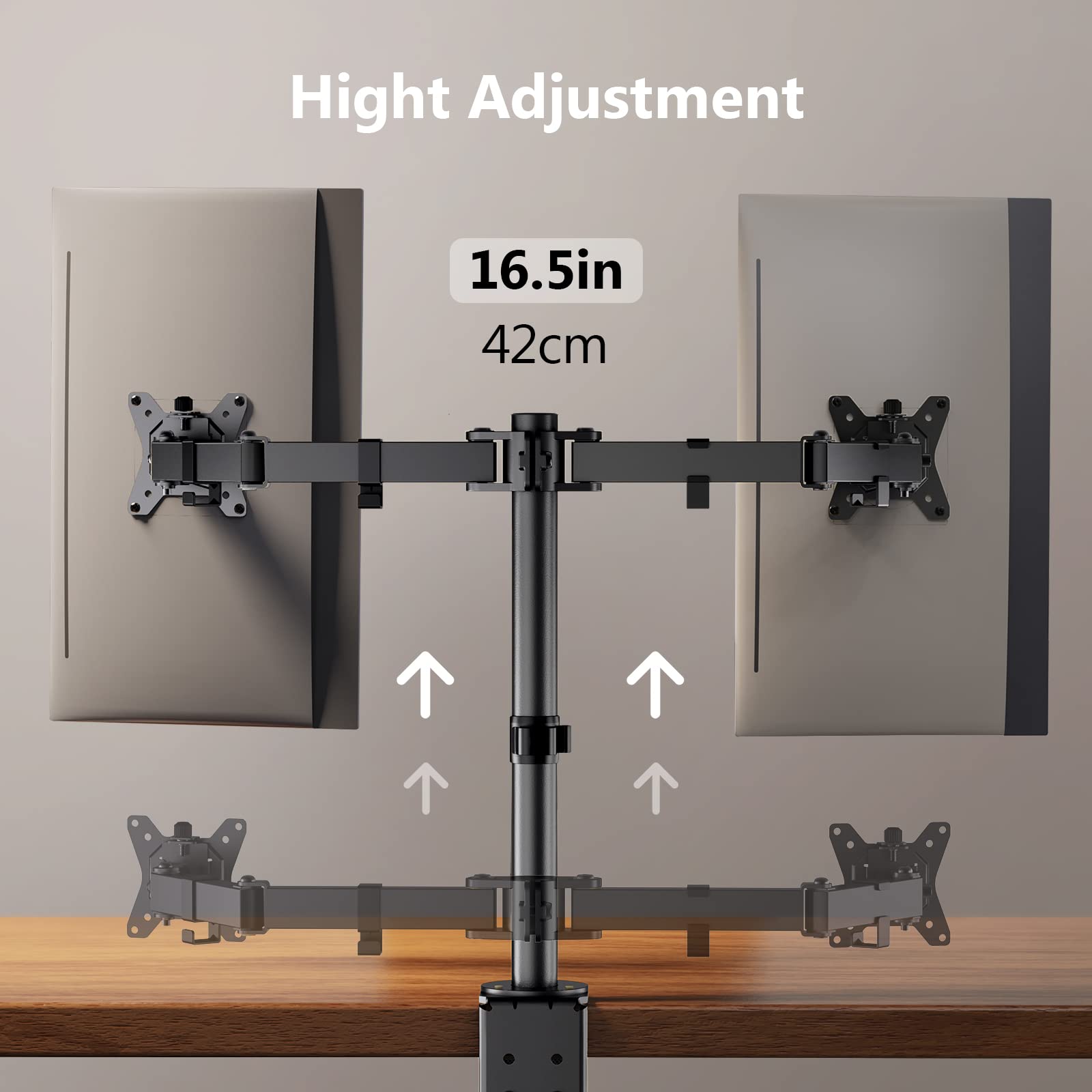 Dual Monitor Stand, Heavy Duty Adjustable Monitor Desk Mount for 2 Screens up to 32 Inches, Fully Adjustable Height, Tilt, Swivel, Rotate, Supports 17.6 lbs per Monitor Arm, Easy Installation