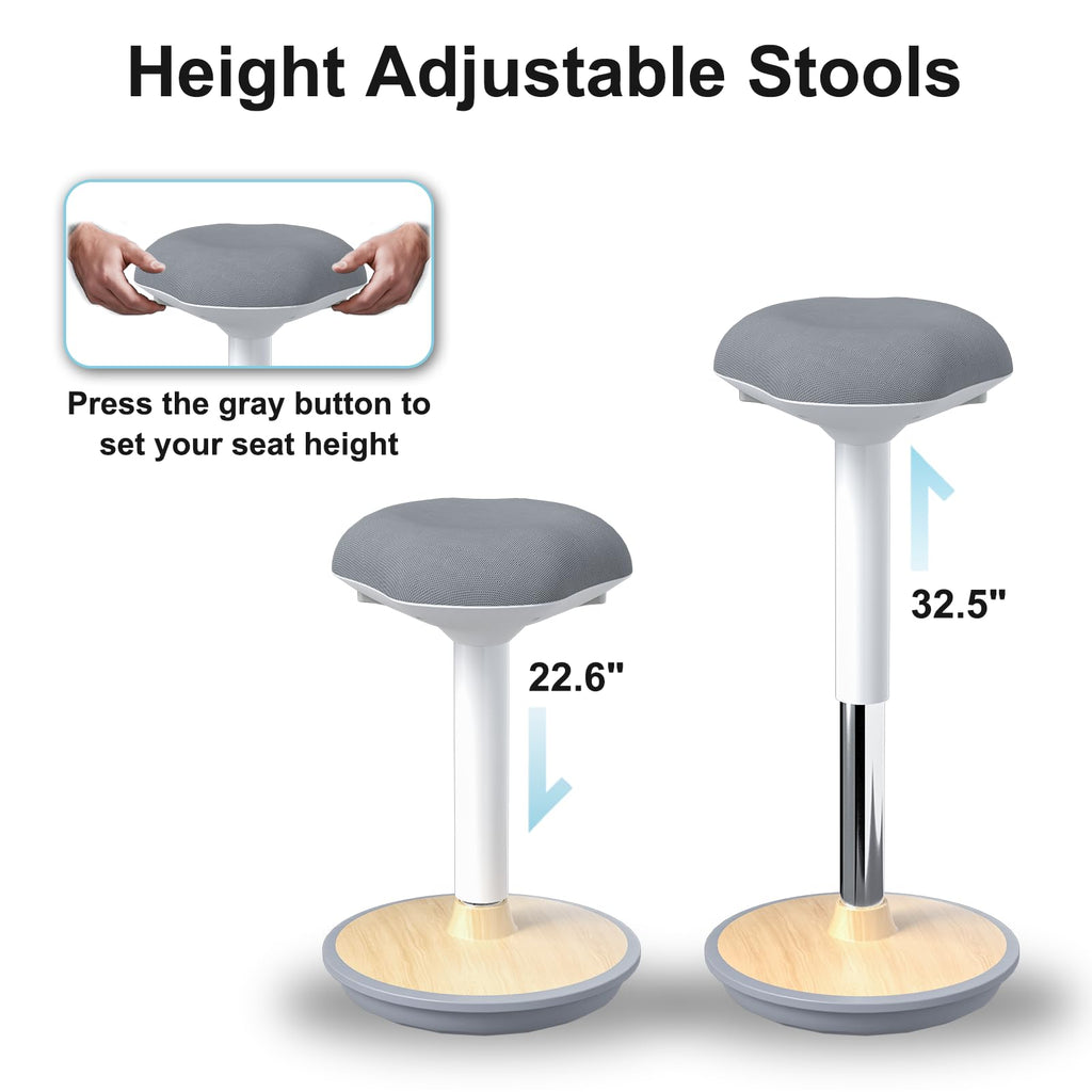 Adult Wobble Stool - Anti-Fatigue Standing Desk Stool with 360° Rocking Non-Slip Curved Base, Height Adjustable 22-32 Inch Standing Chair for Home & Office,Light Wood