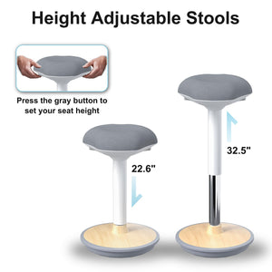 Adult Wobble Stool - Anti-Fatigue Standing Desk Stool with 360° Rocking Non-Slip Curved Base, Height Adjustable 22-32 Inch Standing Chair for Home & Office,Light Wood