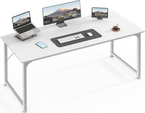 Computer Desk, 55 Inch Home Office Desk, Gaming Writing Work from Home Study Desk, Large Legroom, Sturdy Metal Frame, Modern Simple, White