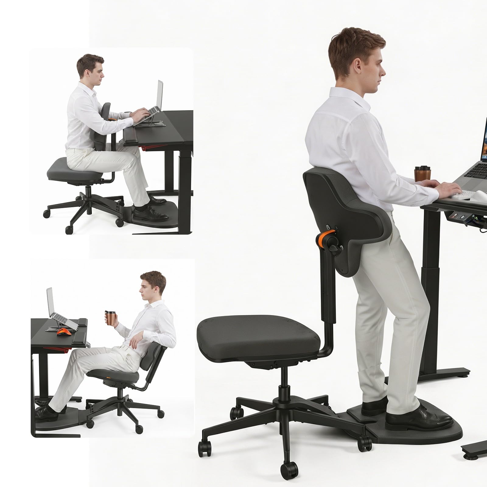 Standing Desk Chair, Standing Mate Chair for Sit-Stand, Ergonomic Leaning Perch Chair with Anti-Fatigue Mat, Standing Stool, Saddle Chair, Height Adjustable Home Office Posture Seat-MT-L-DG