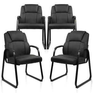 4 Pack, Leather Guest Chair with Padded Arm Rest for Reception Meeting Conference and Waiting Room Side Office Home Black with Sled Base