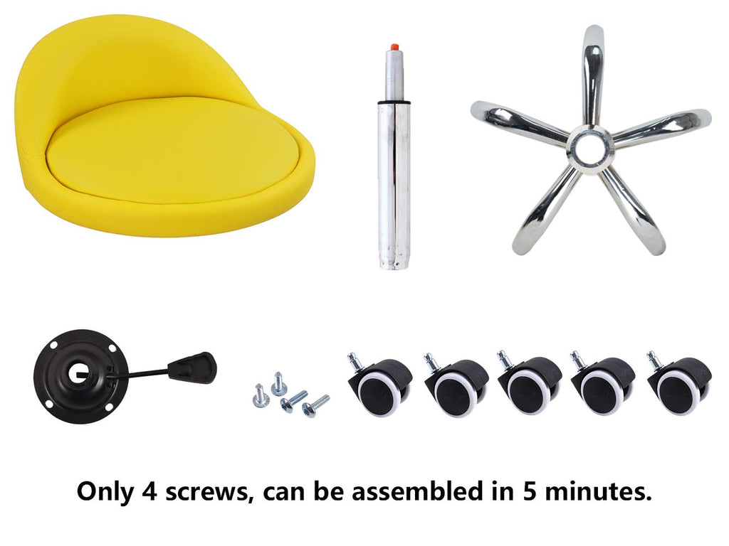PU Leather Round Rolling Stool with Back Rest Height Adjustable Swivel Drafting Work SPA Task Chair with Wheels (Yellow)