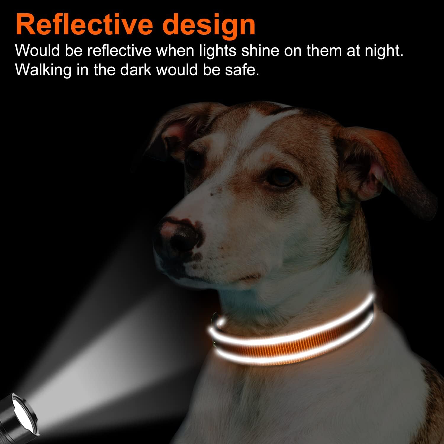 Reflective Dog Collar, Soft Neoprene Padded, Metal D-Ring, Nylon Pet Collar Adjustable for Medium Dogs, Orange, M