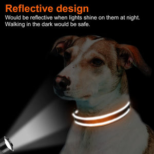 Reflective Dog Collar, Soft Neoprene Padded, Metal D-Ring, Nylon Pet Collar Adjustable for Medium Dogs, Orange, M