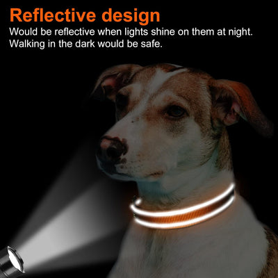 Reflective Dog Collar, Soft Neoprene Padded, Metal D-Ring, Nylon Pet Collar Adjustable for Medium Dogs, Orange, M