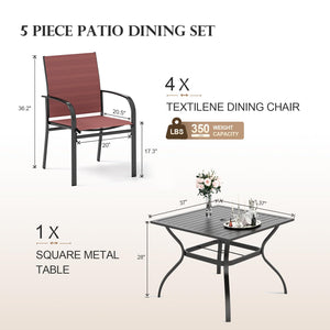 Red Patio Dining Set for 4, 5 Piece Outdoor Table and Chairs Set, 4 x Textilene Dining Chair, 37
