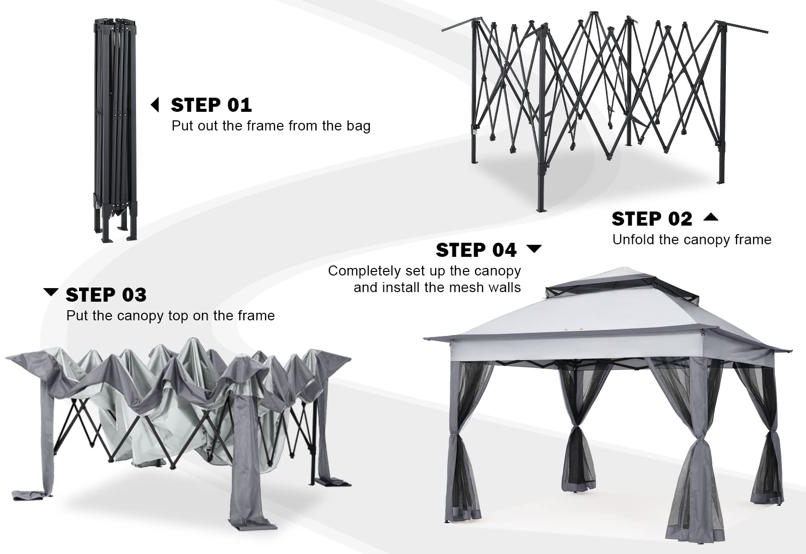 11x11 Pop Up Gazebo Tent Outdoor Canopy Patio Shelter with Mosquito Netting(Dark Grey)