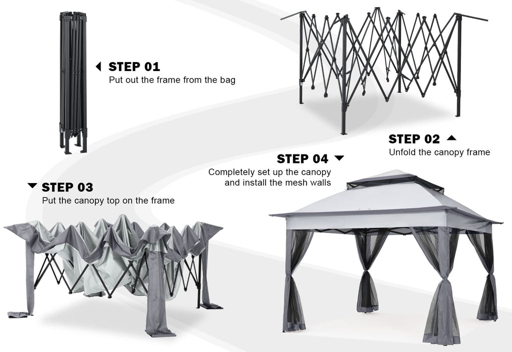 11x11 Pop Up Gazebo Tent Outdoor Canopy Patio Shelter with Mosquito Netting(Dark Grey)