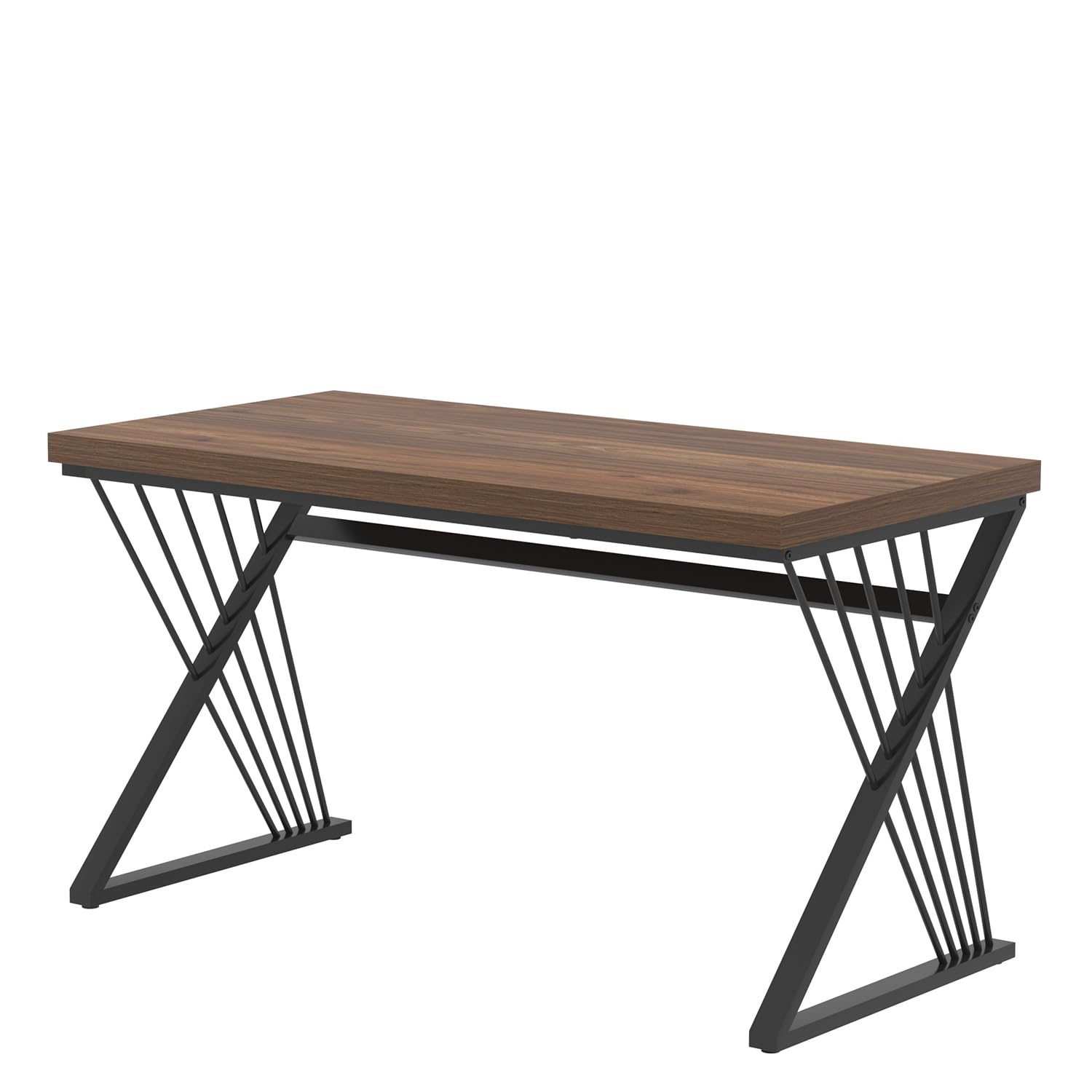 Home Office Desks, Modern Wood and Metal Writing Study Work Table, Industrial Computer Desk for Bedroom Living Room, Rustic Walnut, 47 Inch