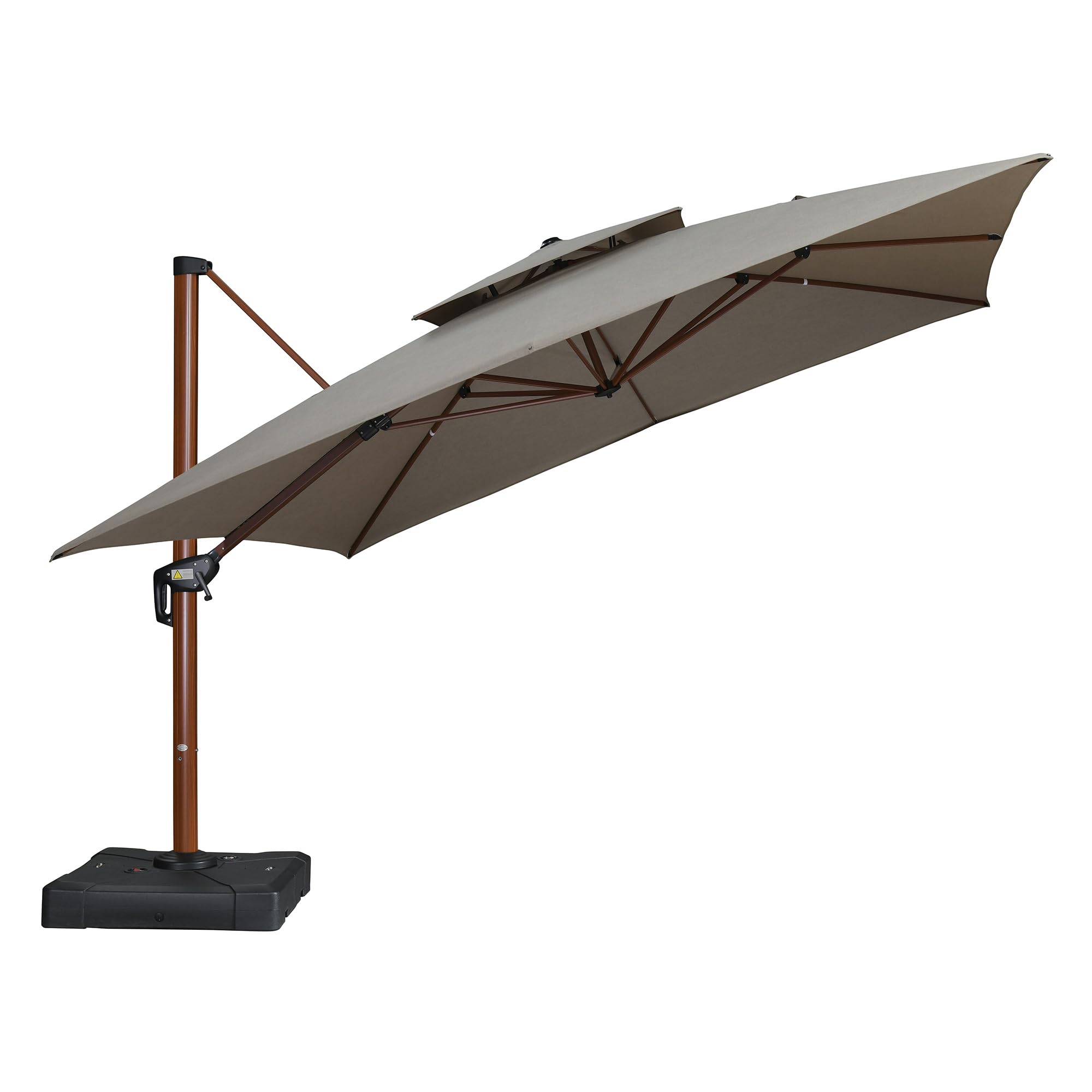 12' X 12' Patio Large Cantilever Umbrella Outdoor Square Wood Umbrellas Offset Umbrella Heavy Duty Sun Umbrellas for Garden Deck Pool, Heather Taupe