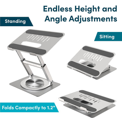 360 Rotating Ergonomic Laptop Stand for Desk, Laptop Riser with Swivel Base, Adjustable Computer Stand for 10-17