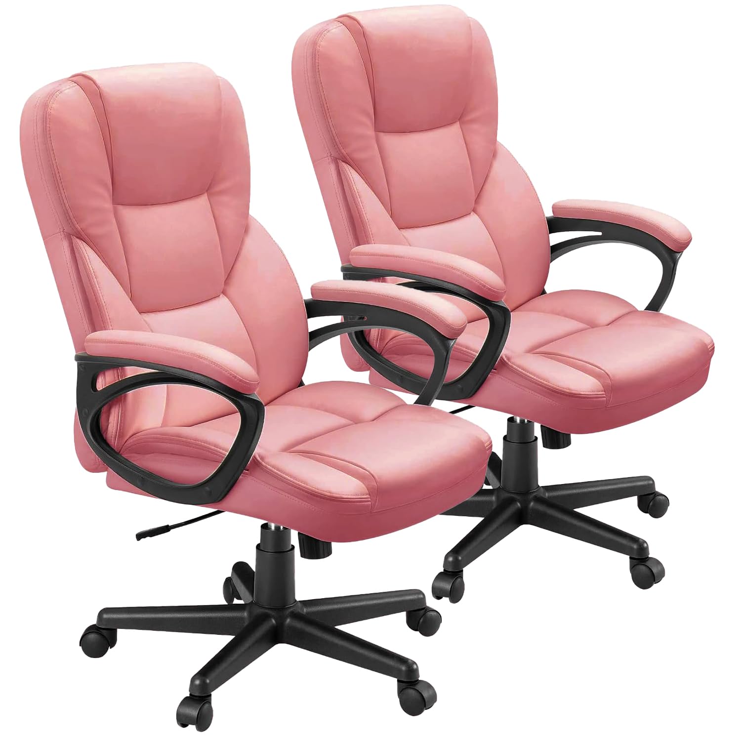 Office Executive Chair High Back Adjustable Managerial Home Desk Chair, Swivel Computer PU Leather Chair with Lumbar Support (2, Pink)