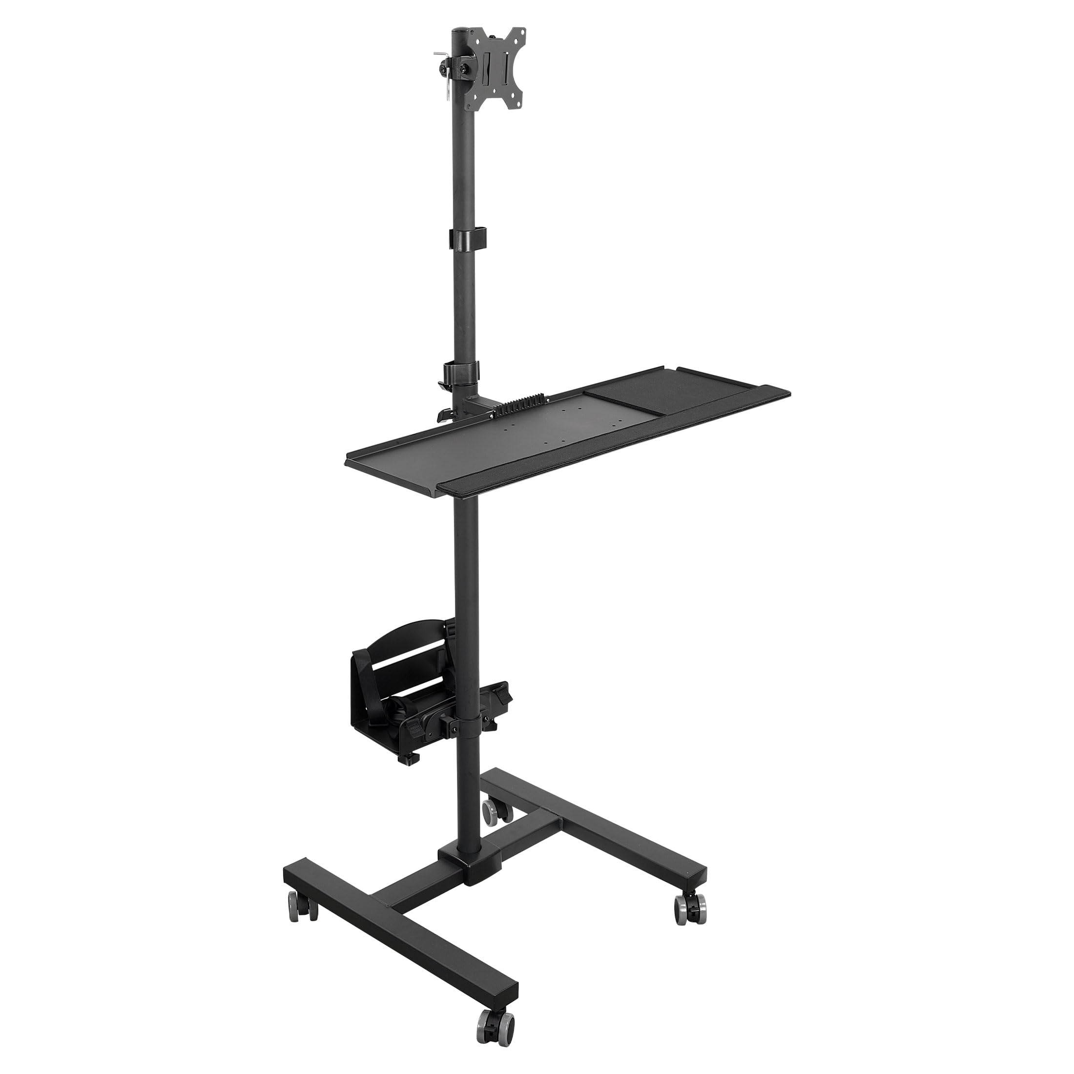 Rolling Computer Cart on Wheels, Mobile Desk Workstation with Monitor Mount for up to 32