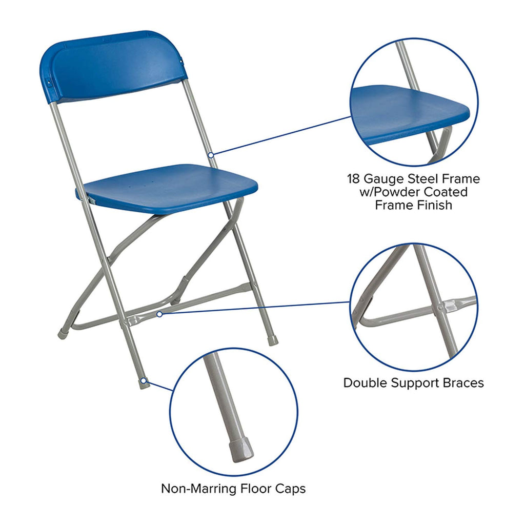 Set of 10, Blue Hercules Series Plastic Folding Chairs for Parties and Weddings, Stackable Commercial Event Seats,