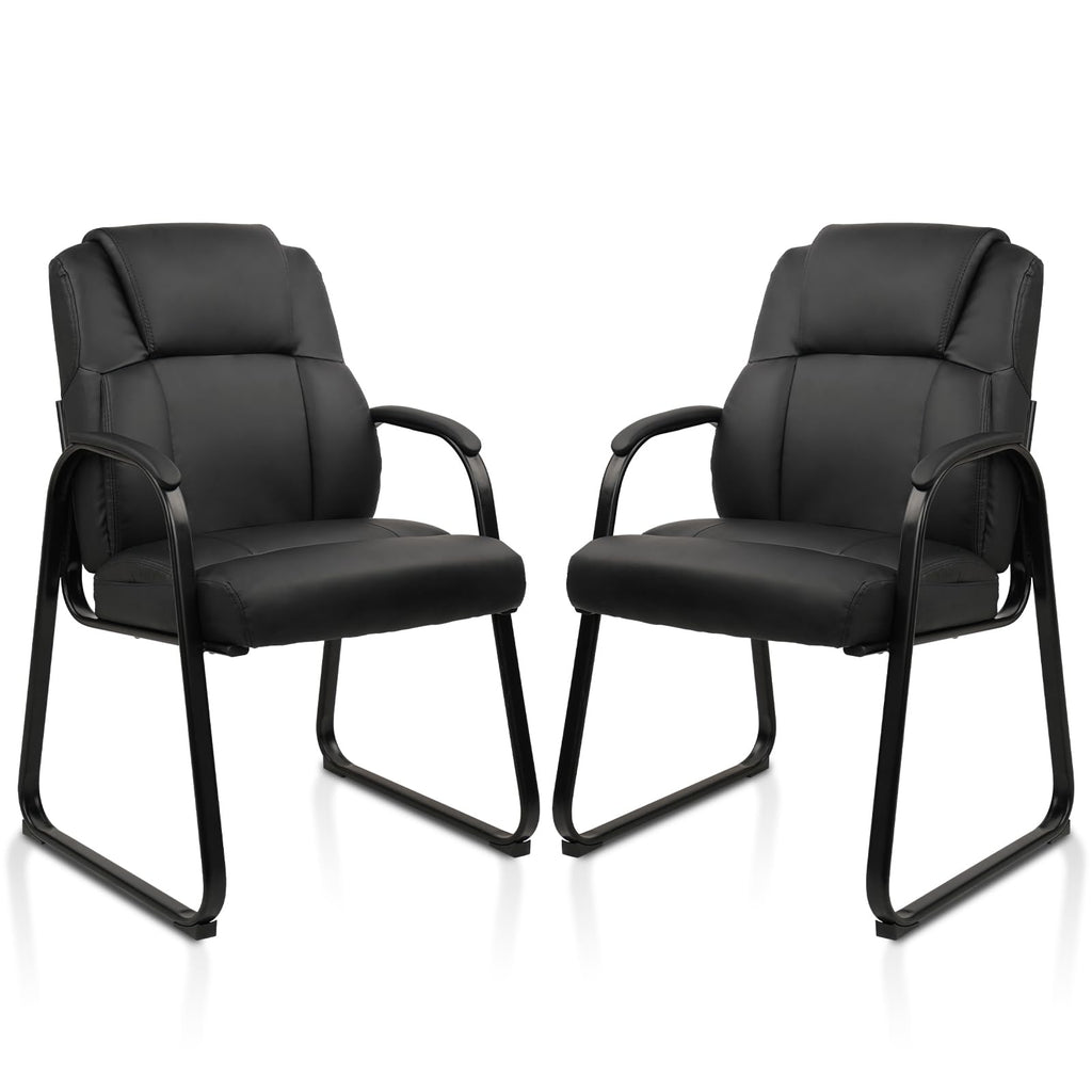 2 Pack, Leather Guest Chair with Padded Arm Rest for Reception Meeting Conference and Waiting Room Side Office Home Black with Sled Base
