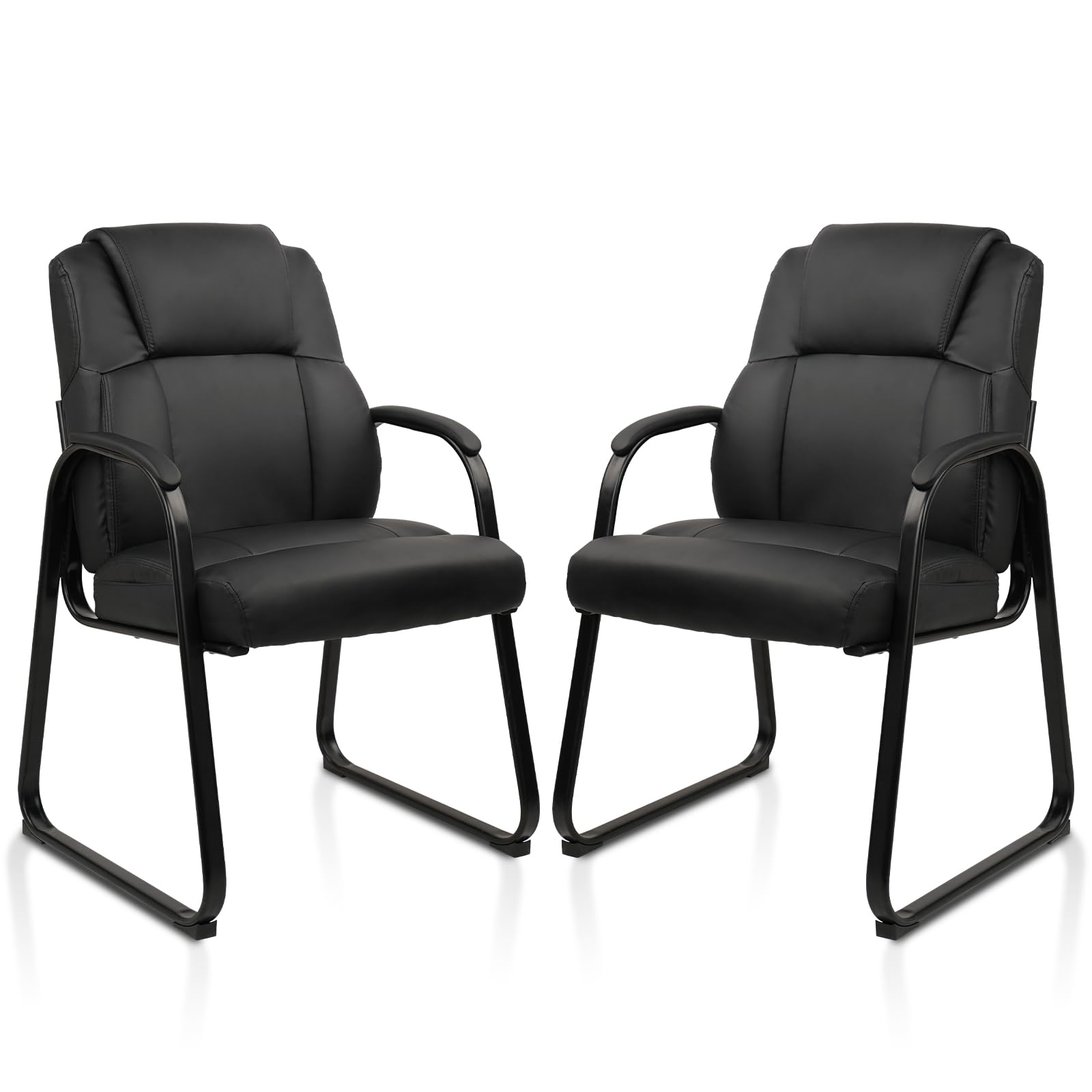 2 Pack, Leather Guest Chair with Padded Arm Rest for Reception Meeting Conference and Waiting Room Side Office Home Black with Sled Base