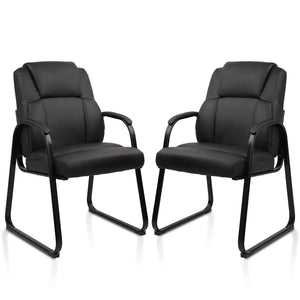 2 Pack, Leather Guest Chair with Padded Arm Rest for Reception Meeting Conference and Waiting Room Side Office Home Black with Sled Base