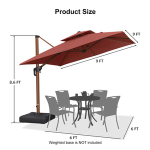 9ft Patio Umbrella Outdoor Square Umbrellas Large Cantilever Umbrella Windproof Offset Umbrellas Heavy Duty Sun Umbrella for Garden Deck Pool Patio, Brick Red