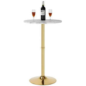 24'' Round Cocktail Bar Table with Metal Base, Tall Bistro Pub Table, Counter Bar Height Table for Kitchen, Dining Room, Living Room, Easy Assembly, Gold