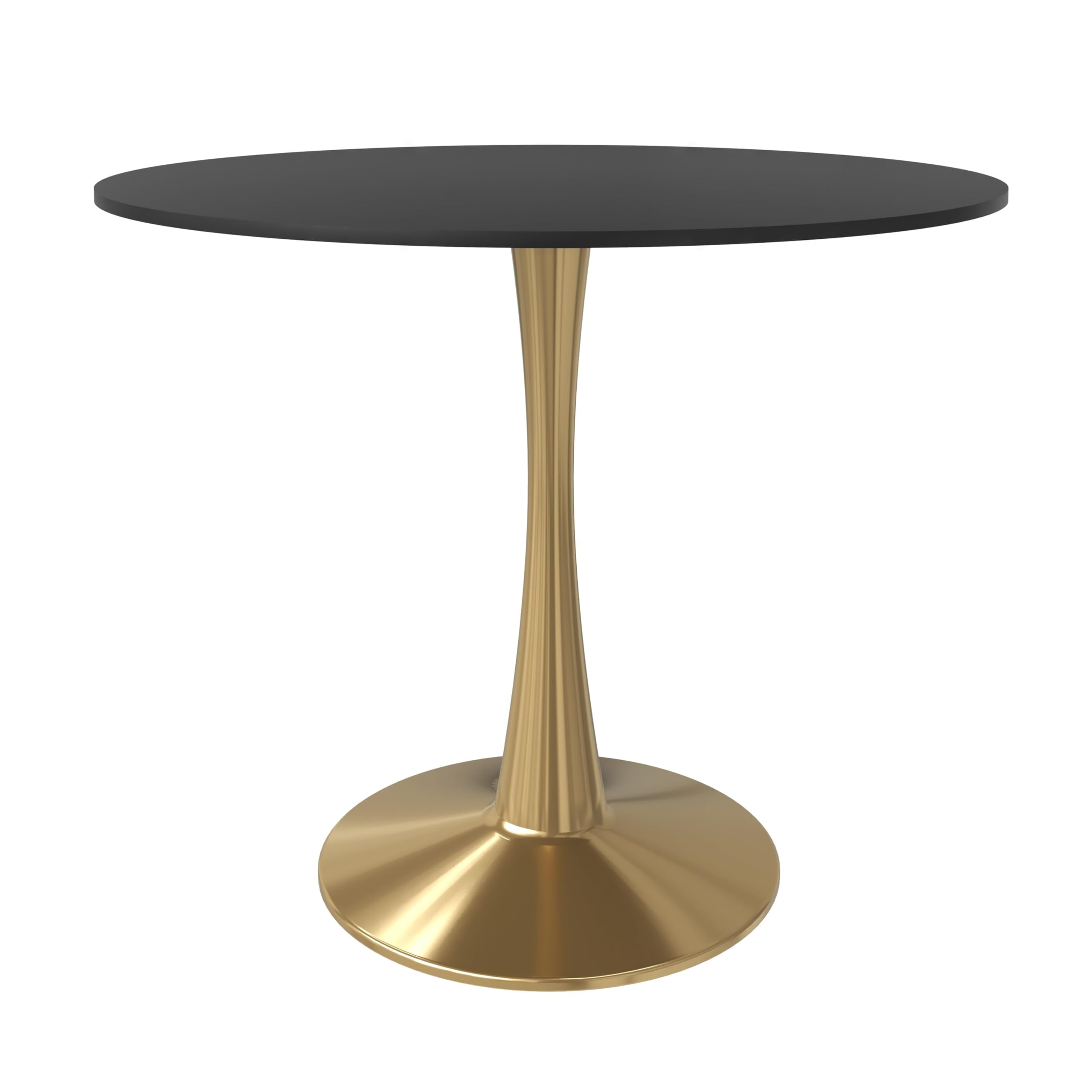31" Round Dining Table in Black Modern MDF Wood Tabletop with Gold Pedestal Base, Mid-Century Accent Table for Kitchen, Café & Dining Room