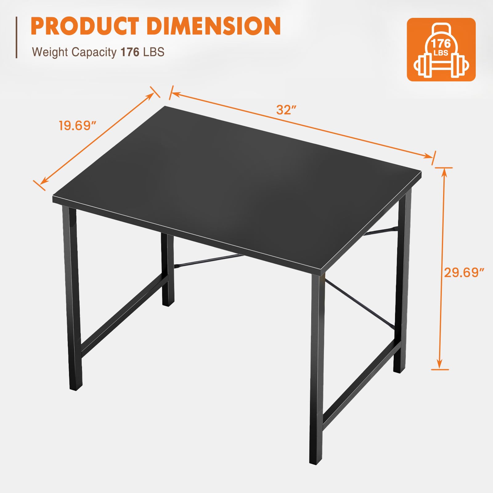 Computer Small Office Desk 32 Inch Student Study Writing Work with Metal Frame Wood Tabletop Modern Simple PC Home Bedroom Table, Computer Table, Black