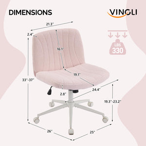 Criss Cross Legged Chair,Wide Comfy Office Desk Chair,Dual-Use with/no Wheels Computer Task Chair,Swivel Armless Vanity Boucle Chair for Study,Make Up,Home Office,Teddy Fleece,Pink