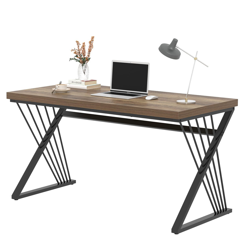 Computer Desk, Wood and Metal Study Writing Gaming Table for Bedroom Living Room, Rustic Oak, 53 Inch