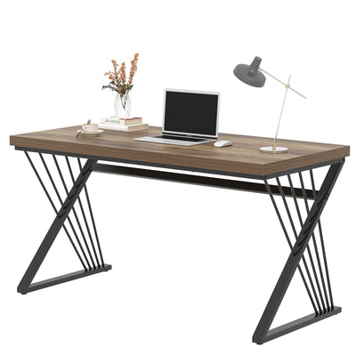 Computer Desk, Wood and Metal Study Writing Gaming Table for Bedroom Living Room, Rustic Oak, 53 Inch
