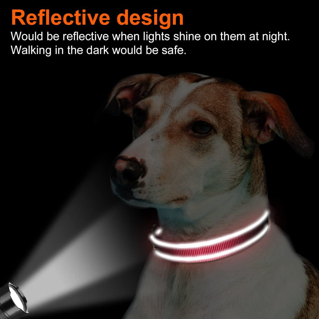 Reflective Dog Collar,Soft Neoprene Padded Breathable Nylon Pet Collar Adjustable for Medium Dogs,Red,M