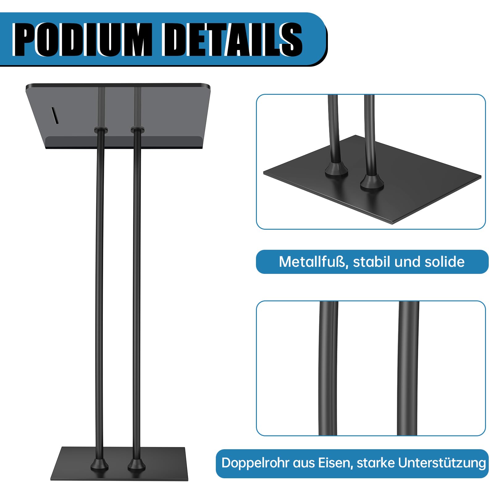 Acrylic Podium Lectern with Iron Stable Bottom, Pulpits for Churches with 10MM Thickened Acrylic Countertop, Multi Function Pulpit for Modern Classroom Music Concert Wedding Conference Event