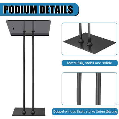 Acrylic Podium Lectern with Iron Stable Bottom, Pulpits for Churches with 10MM Thickened Acrylic Countertop, Multi Function Pulpit for Modern Classroom Music Concert Wedding Conference Event