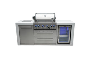 32-Inch 4-Burner 78000 BTU Deluxe Stainless Steel Gas Outdoor Kitchen Bar Barbecue Island Grill w/Infrared Side Burner + Wine Cooler Compact Refrigerator + Rotisserie Kit