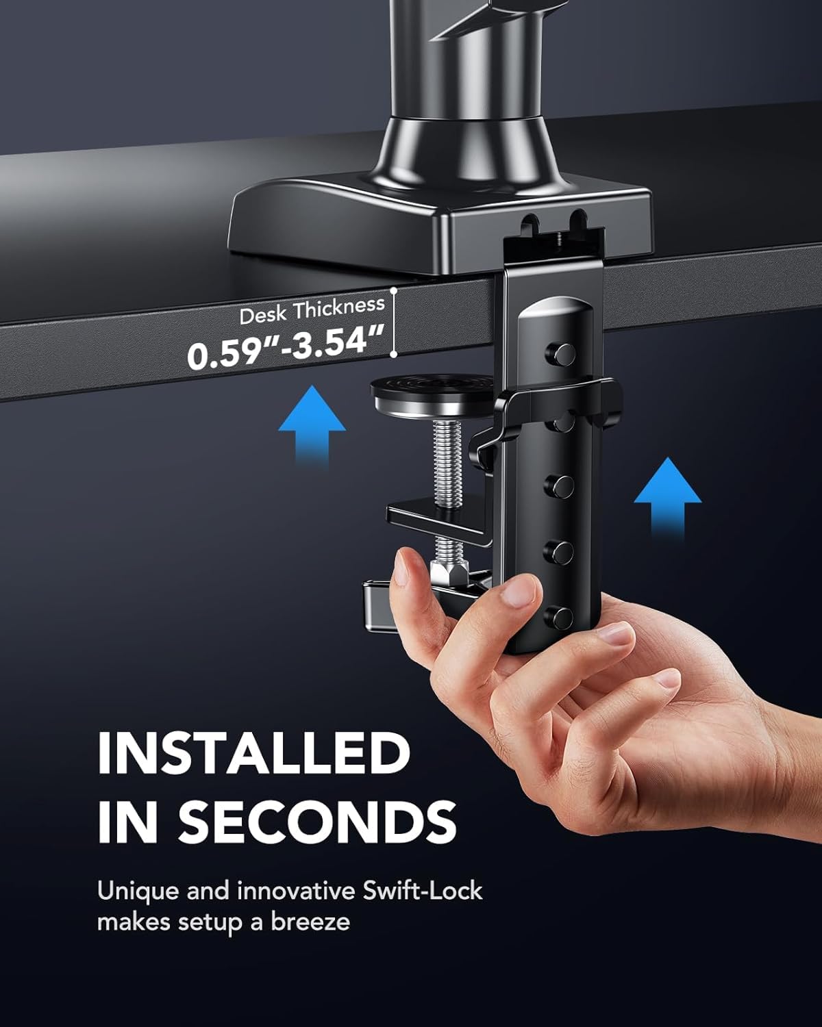FlowLift™ Single Monitor Mount, 13 to 32 Inch Monitor Arm, Adjustable Monitor Stand, Vesa Mount with Clamp and Grommet Base - Fits 4.4 to 19.8lbs LCD Computer Monitors