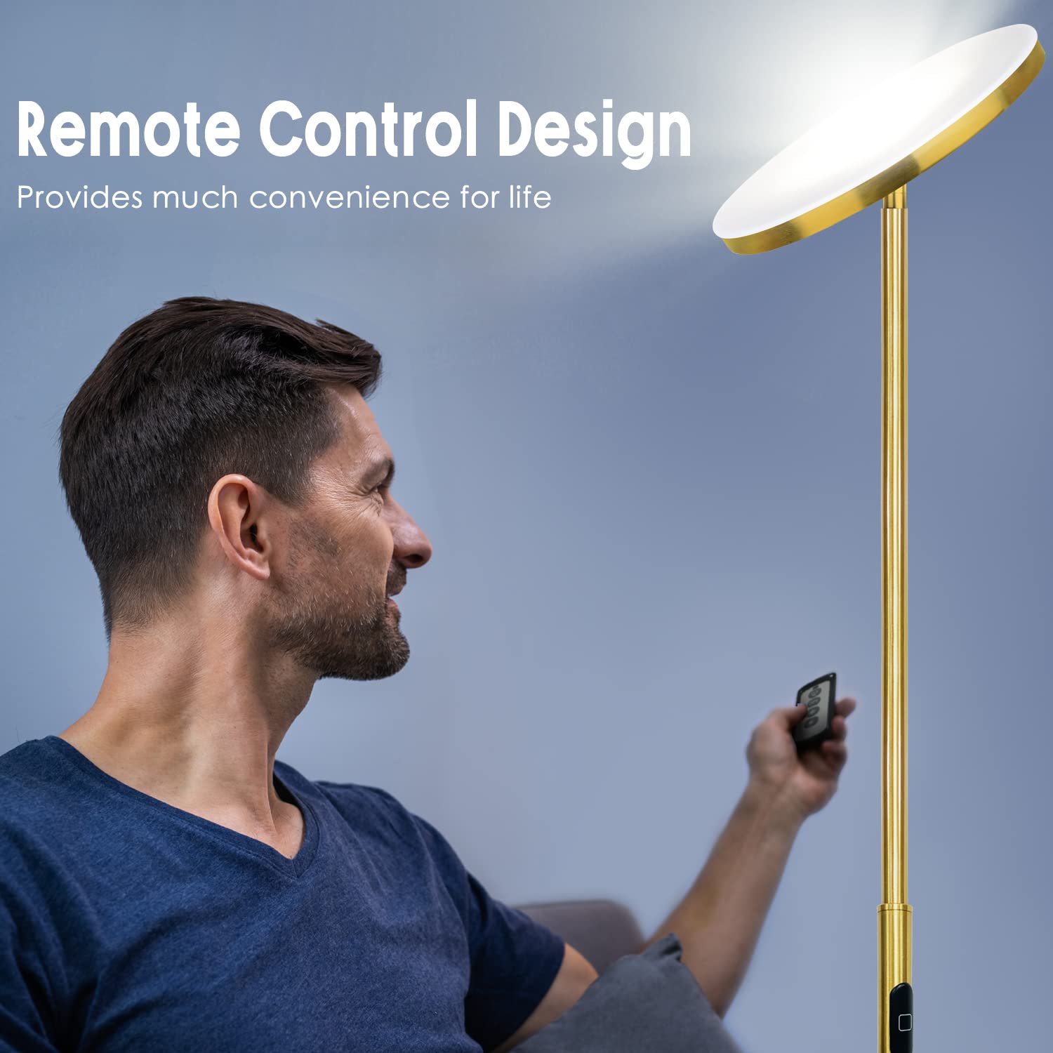 Floor Lamp,30W/2400LM Sky LED Modern Torchiere 3 Color Temperatures Super Bright Floor Lamps-Tall Standing Pole Light with Remote & Touch Control for Living Room,Bed Room,Office (Brushed Gold)