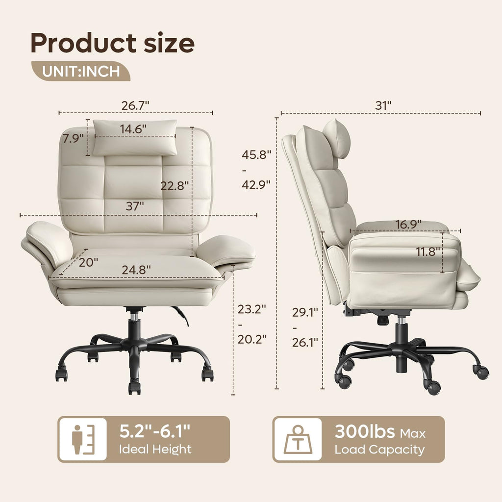 Cross Legged Office Chair Criss Cross Chair with Adjustable Arms 135° Reclining PU Leather Executive Chair with Wheels Big and Tall Computer Desk Chair for Home Office Beige