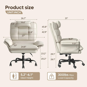 Cross Legged Office Chair Criss Cross Chair with Adjustable Arms 135° Reclining PU Leather Executive Chair with Wheels Big and Tall Computer Desk Chair for Home Office Beige