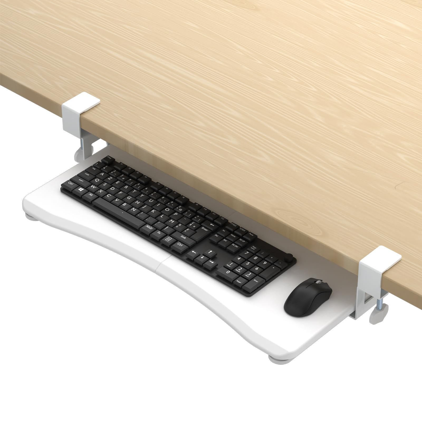 Keyboard Tray Under Desk Pull Out with C Clamp Mount, Computer Keyboard & Mouse Tray, 25.6 (30 Including Clamps) x 11.8 inch Slide-Out Platform Computer Drawer for Typing, White, DSF1W