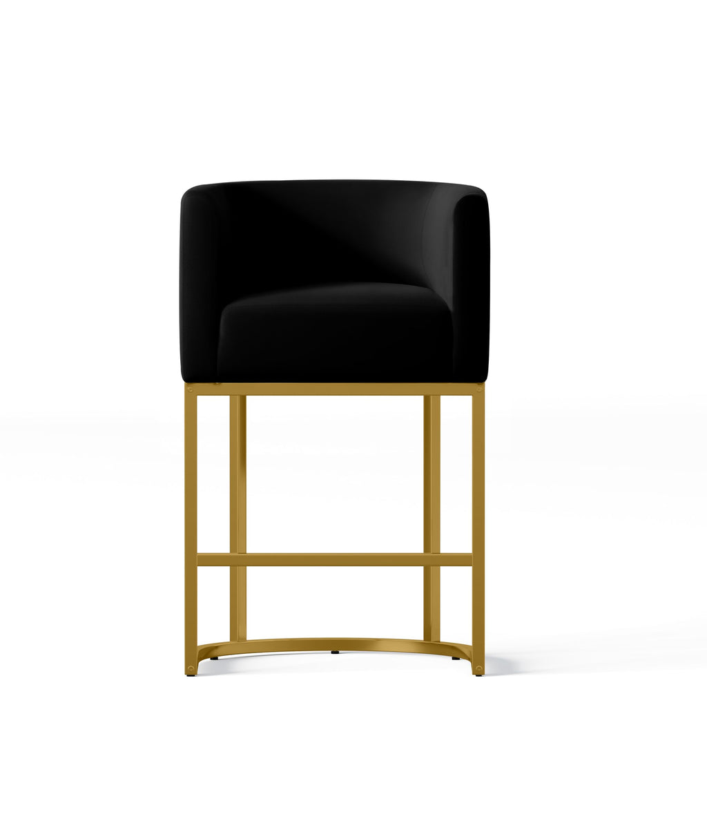 26" Modern Counter Height Bar Stools,PU Leather Upholstered Barrel Barstools with Backs,Island Chairs Bar Stools Set of 1,Metal Gold Frames,Black Leather