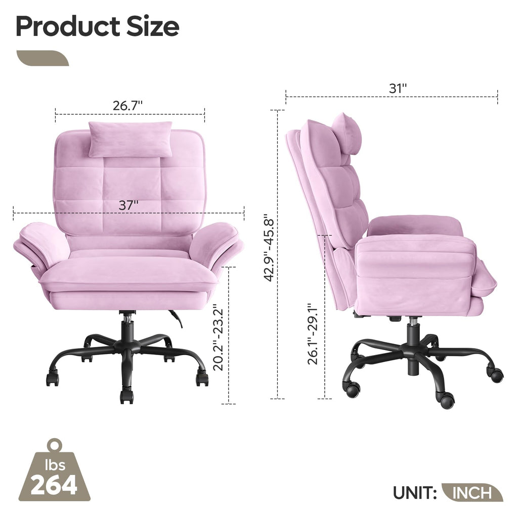 Criss Cross Chair with Flip-Up Armrests and Headrest, 135° Reclining Swivel Executive Chair with Side Pockets, Big and Tall Computer Desk Chair for Home Office Bedroom, Pink Velvet