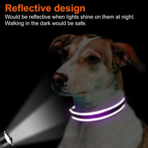 Reflective Dog Collar, Soft Neoprene Padded, Metal D-Ring, Nylon Pet Collar Adjustable for Medium Dogs, Purple, M