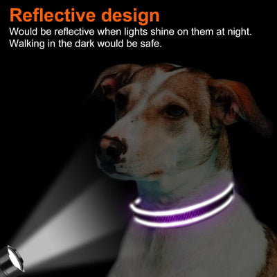 Reflective Dog Collar, Soft Neoprene Padded, Metal D-Ring, Nylon Pet Collar Adjustable for Medium Dogs, Purple, M