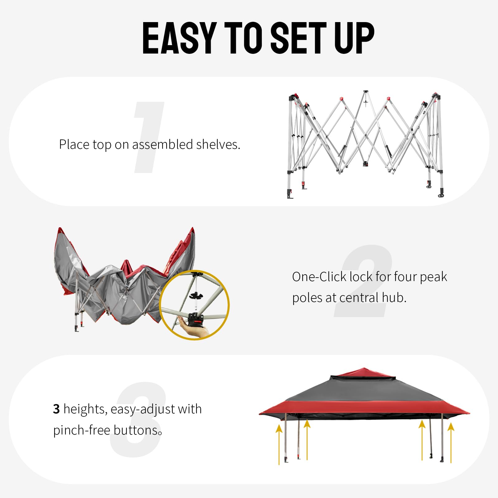 13x13 Pop Up Gazebo, Canopy Tent, Gazebos on Clearance - Outdoor Gazebo for Backyard & Patio Furniture - Carpa Pop Up Tent with Wheeled STO-N-Go Cover Bag (Red & Grey)