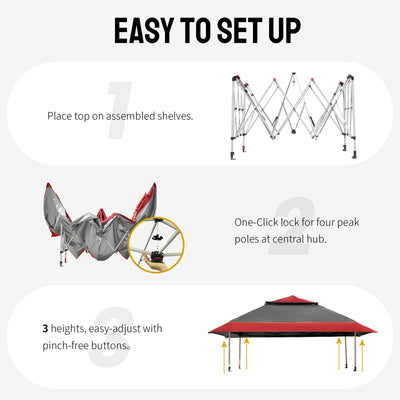 13x13 Pop Up Gazebo, Canopy Tent, Gazebos on Clearance - Outdoor Gazebo for Backyard & Patio Furniture - Carpa Pop Up Tent with Wheeled STO-N-Go Cover Bag (Red & Grey)