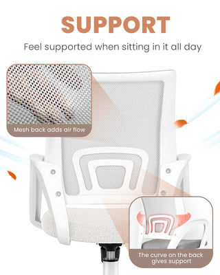 Office Desk Computer Chair Ergonomic Mesh Gaming Cushion Seat with Comfy Lumbar Mid Back Support Adjustable Height Swivel Rolling Wheels for Home Task (Ivory)